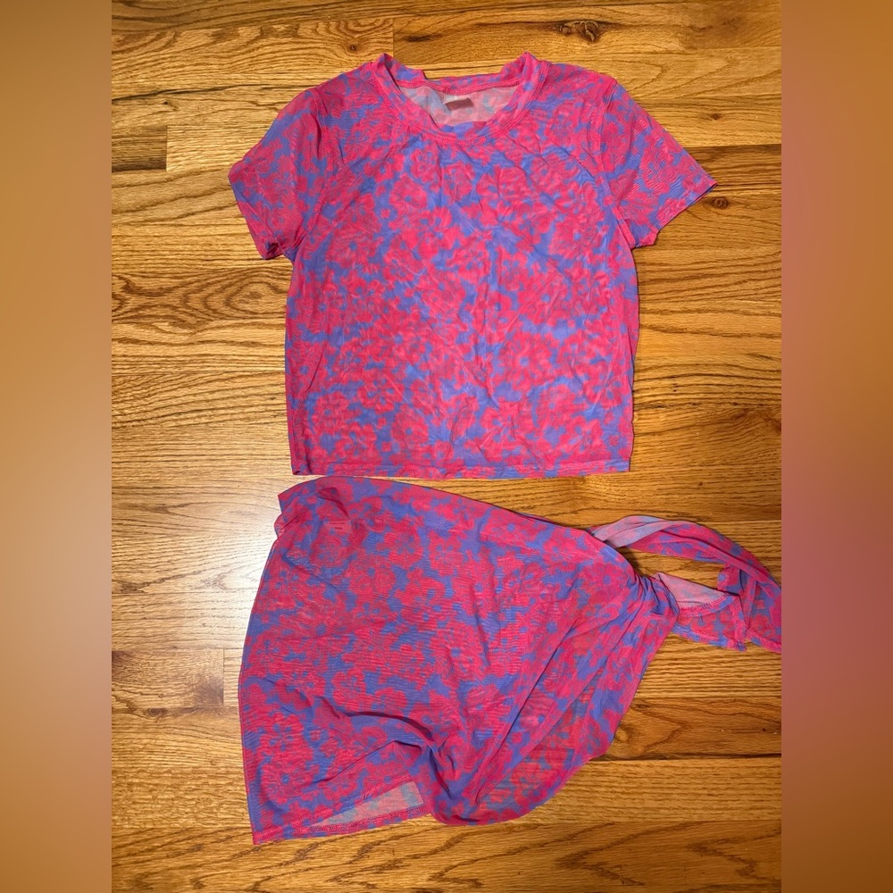 Aritzia TNA swim mesh cover up set - pink/blue floral
